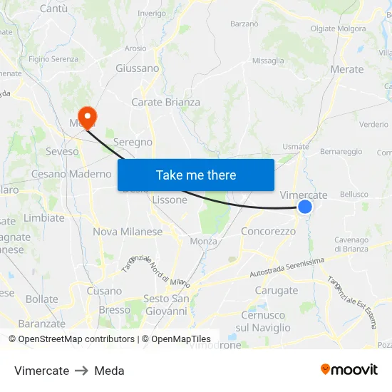 Vimercate to Meda map
