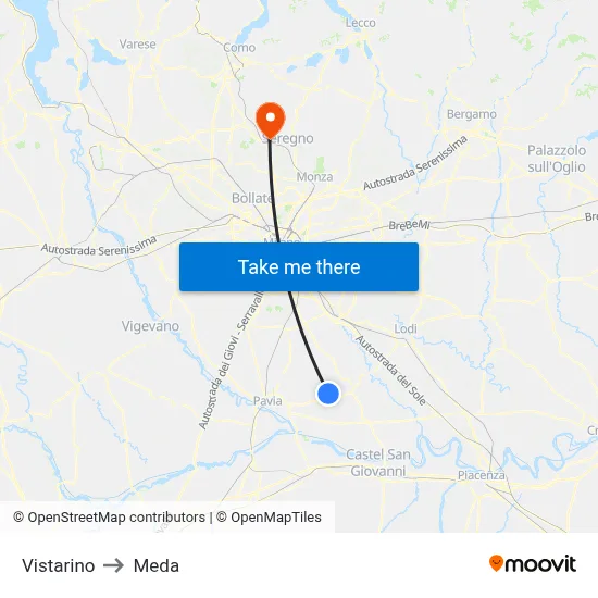 Vistarino to Meda map