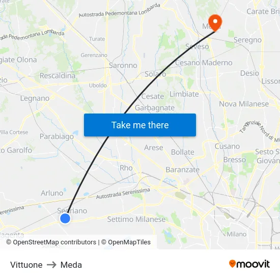 Vittuone to Meda map