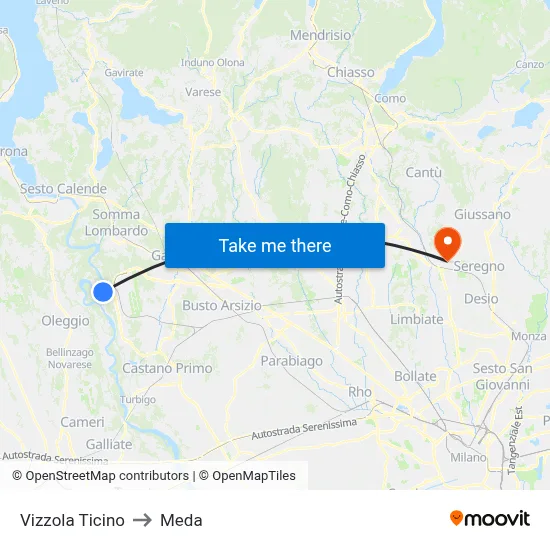 Vizzola Ticino to Meda map