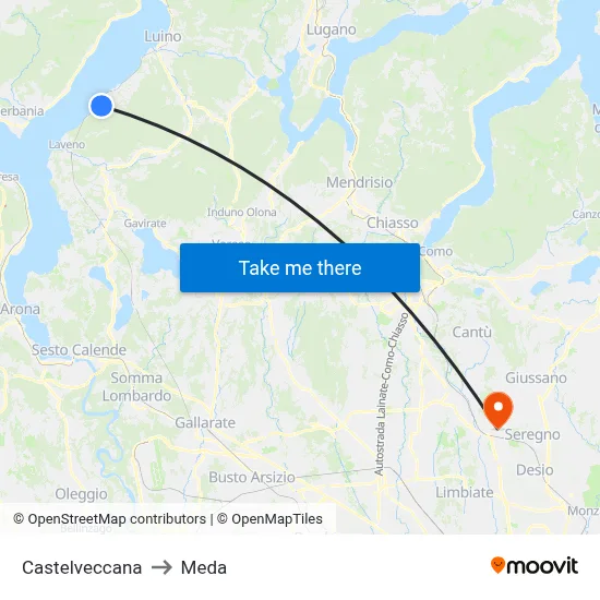 Castelveccana to Meda map