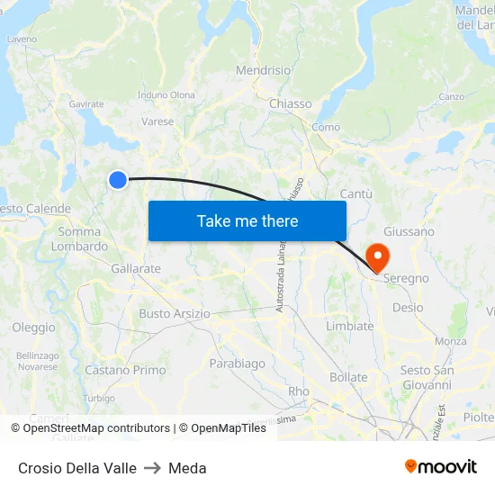 Crosio Della Valle to Meda map