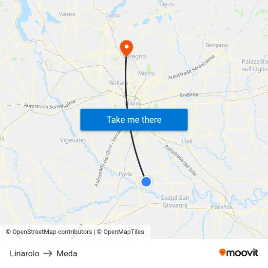Linarolo to Meda map