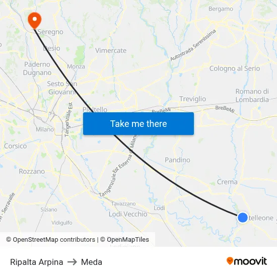 Ripalta Arpina to Meda map