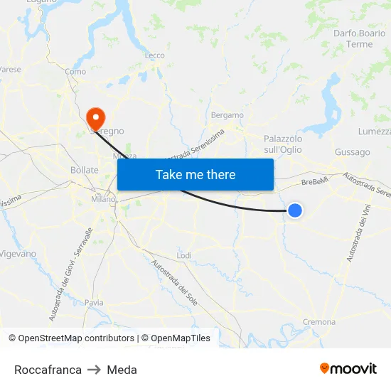 Roccafranca to Meda map