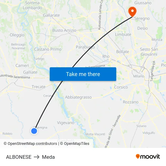 Albonese to Meda map