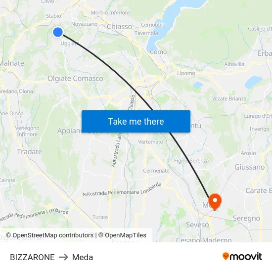 BIZZARONE to Meda map