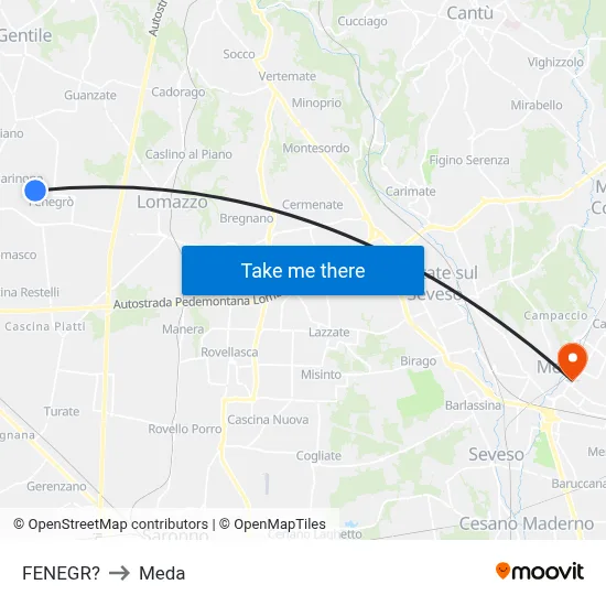 Fenegro to Meda map