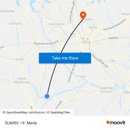 Suardi to Meda map