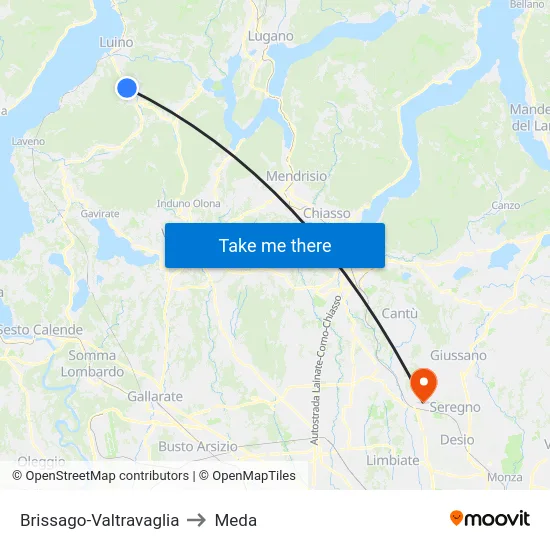 Brissago-Valtravaglia to Meda map