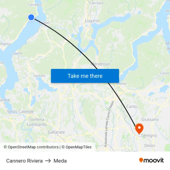 Cannero Riviera to Meda map