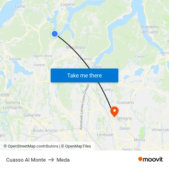 Cuasso Al Monte to Meda map