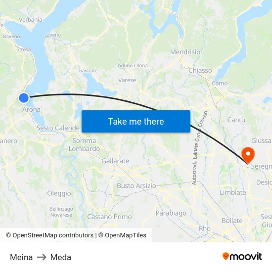 Meina to Meda map