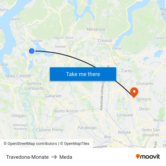 Travedona-Monate to Meda map