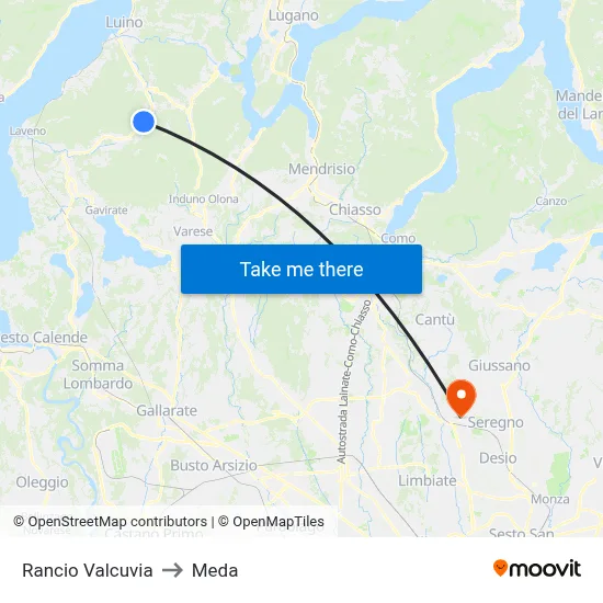 Rancio Valcuvia to Meda map