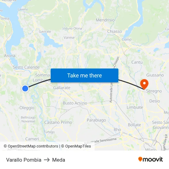 Varallo Pombia to Meda map