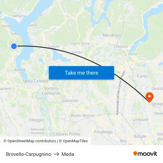 Brovello-Carpugnino to Meda map