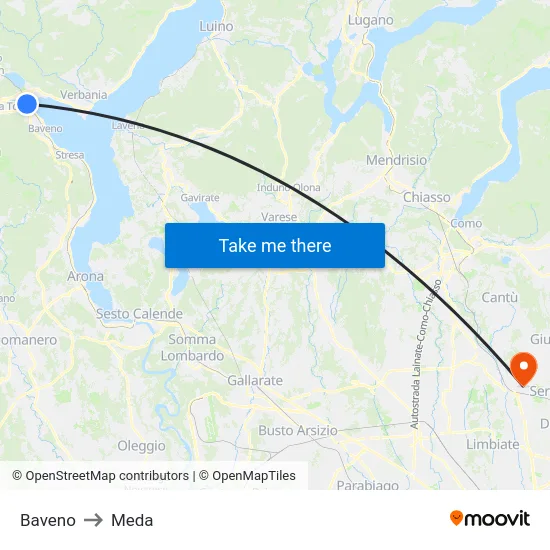Baveno to Meda map