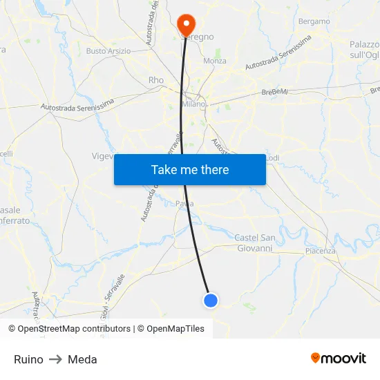 Ruino to Meda map