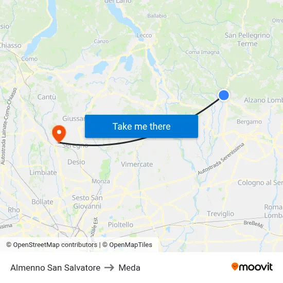 Almenno San Salvatore to Meda map