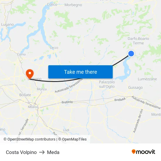 Costa Volpino to Meda map