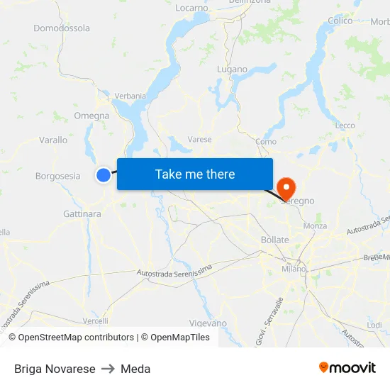 Briga Novarese to Meda map