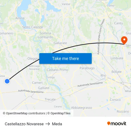 Castellazzo Novarese to Meda map
