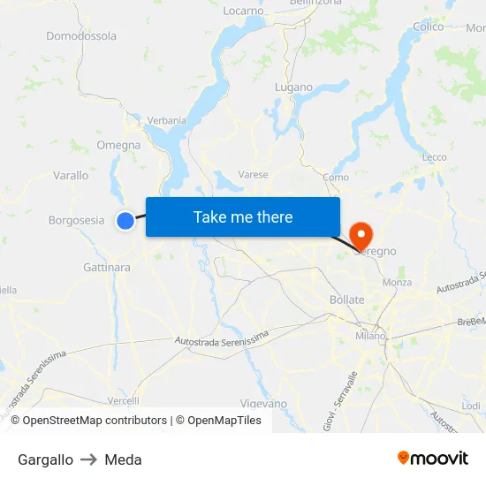 Gargallo to Meda map