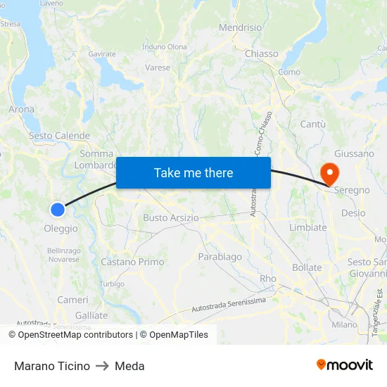 Marano Ticino to Meda map