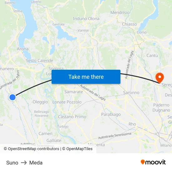 Suno to Meda map