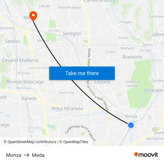 Monza to Meda map