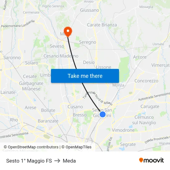Sesto 1° Maggio FS to Meda map