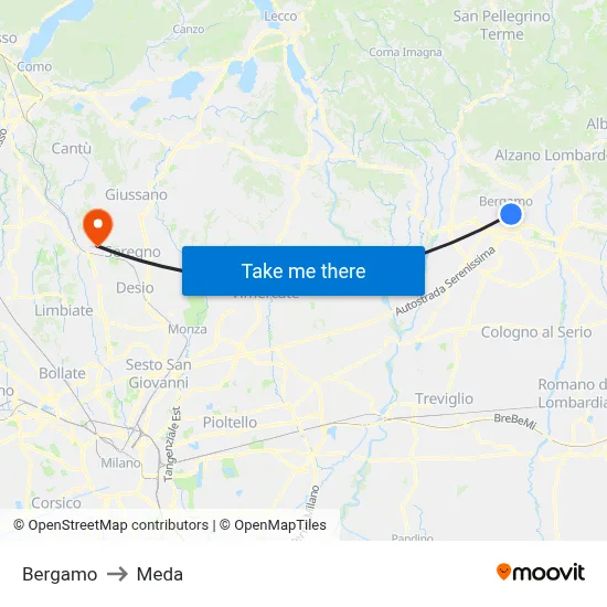 Bergamo to Meda map