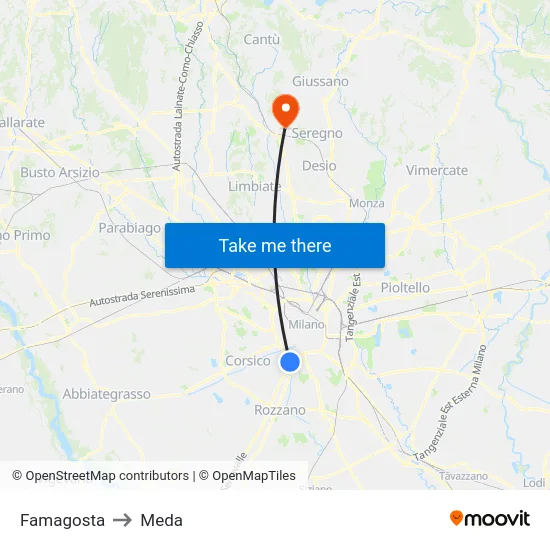 Famagosta to Meda map