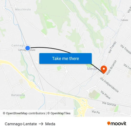 Camnago-Lentate to Meda map