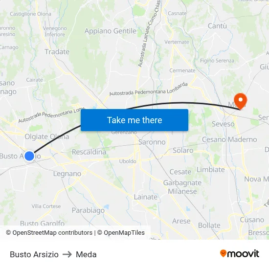 Busto Arsizio to Meda map