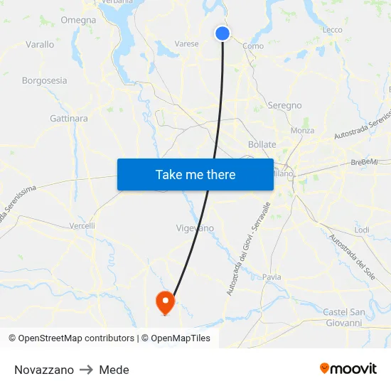 Novazzano to Mede map
