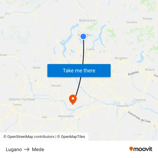 Lugano to Mede map