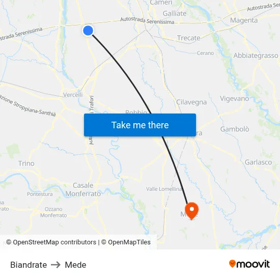 Biandrate to Mede map