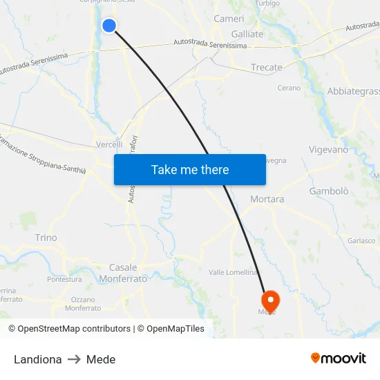 Landiona to Mede map