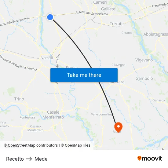 Recetto to Mede map