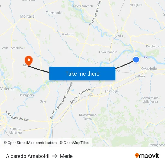 Albaredo Arnaboldi to Mede map
