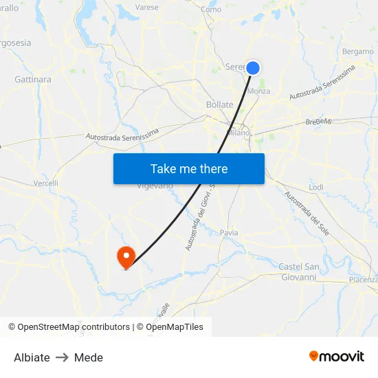 Albiate to Mede map