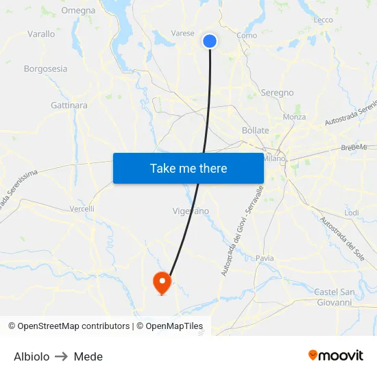 Albiolo to Mede map