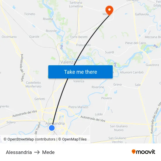 Alessandria to Mede map