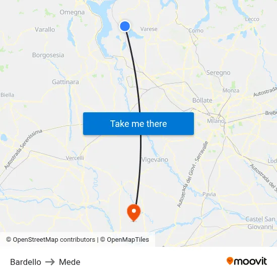 Bardello to Mede map