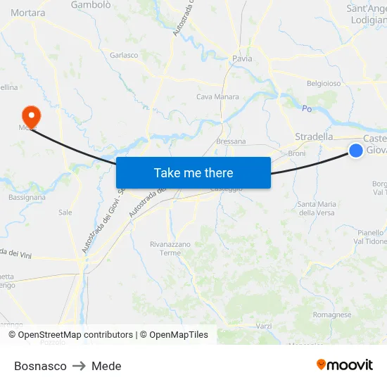 Bosnasco to Mede map