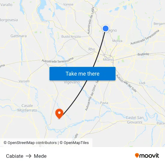 Cabiate to Mede map