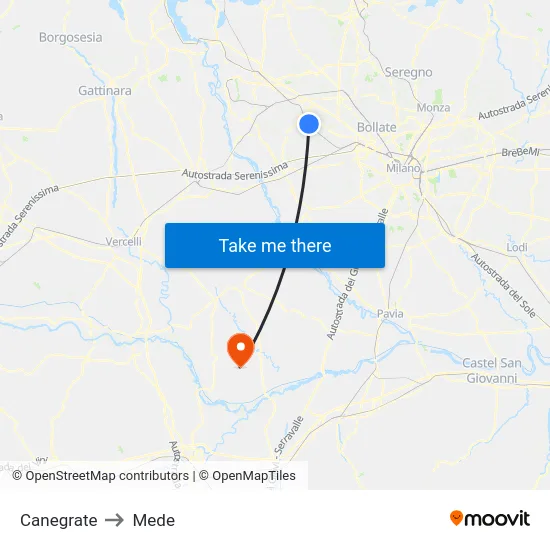 Canegrate to Mede map