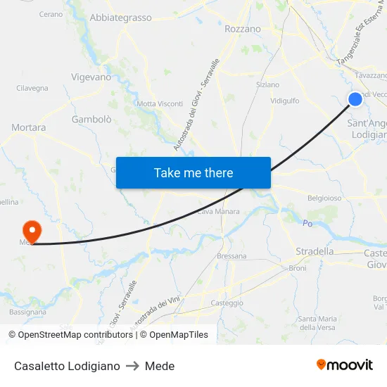 Casaletto Lodigiano to Mede map